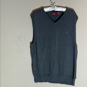 IZOD Mens Dark Gray V Neck Sleeveless Golf Sweater Vest XLT